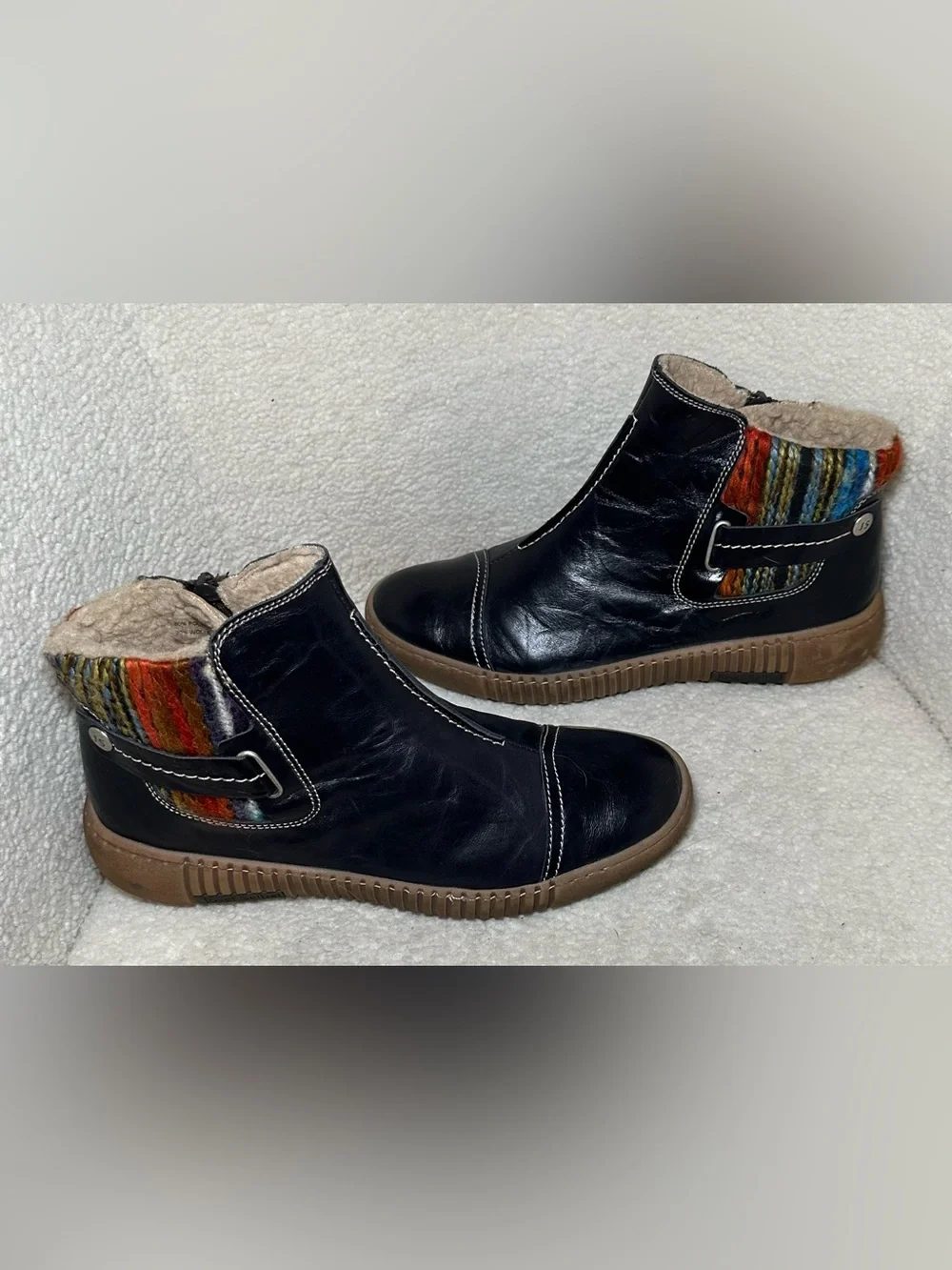Josef Seibel Maren 07 Black Navy Leather Chelsea Ankle Boots Wool Cuff Winter 10